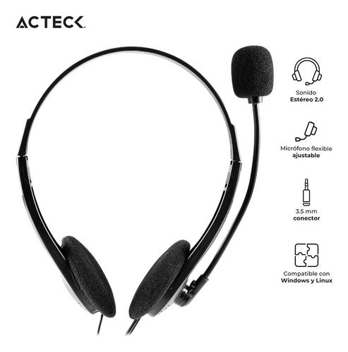 Acteck Audífonos Micrófono Am-370 Alámbrico 1.8m 3.5mm Negro