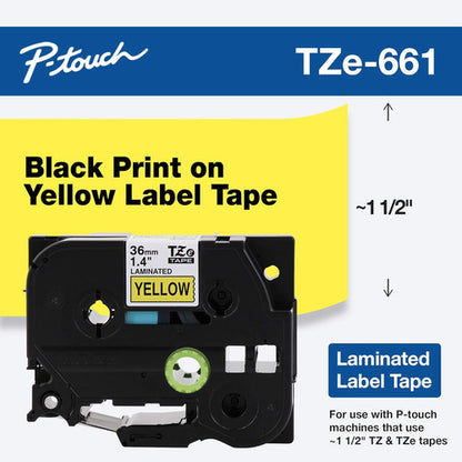 Cinta Brother Tze-661 Negro Sobre Amarillo, 36mm X 8m