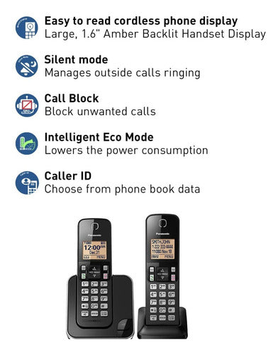 Panasonic Teléfono Inalámbrico 2 Auriculares Altavoz, Negro