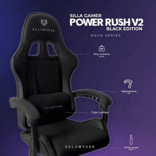 Balam Rush Silla Gamer Power Rush V2, Hasta 120kg, Negro