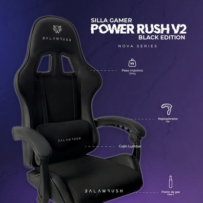 Balam Rush Silla Gamer Power Rush V2, Hasta 120kg, Negro