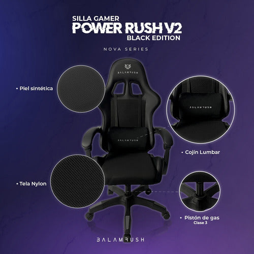 Balam Rush Silla Gamer Power Rush V2, Hasta 120kg, Negro