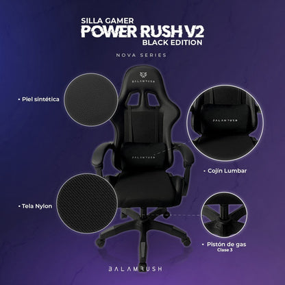 Balam Rush Silla Gamer Power Rush V2, Hasta 120kg, Negro