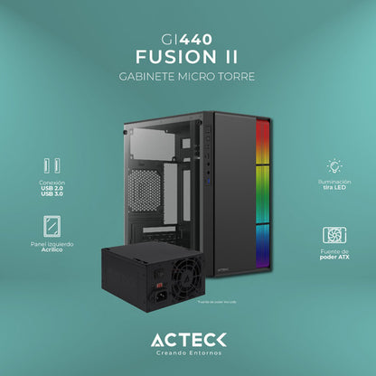 Gabinete Acteck Fusion Ii M-atx Fuente Atx500w Usb 3.0 Negro