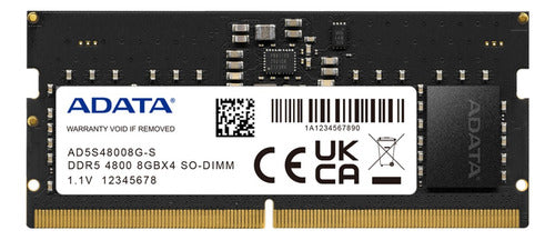 Memoria Ram Adata, Ddr5 16gb Sodimm 4800mhz Ad5s480016g-s