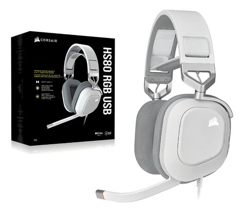 Corsair Audífonos Gamer Hs80 Rgb Usb Alámbrico 1.8m Usb Blan
