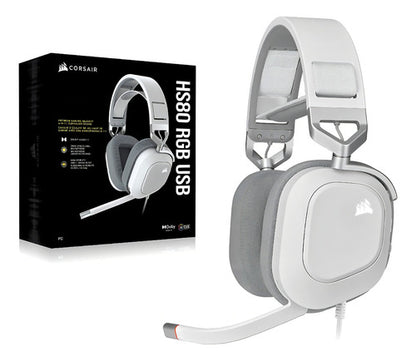 Corsair Audífonos Gamer Hs80 Rgb Usb Alámbrico 1.8m Usb Blan