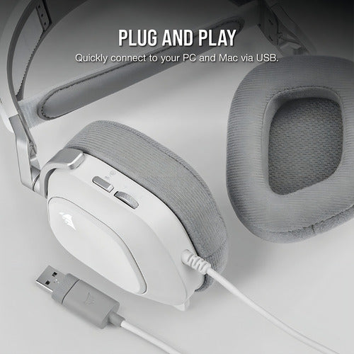 Corsair Audífonos Gamer Hs80 Rgb Usb Alámbrico 1.8m Usb Blan