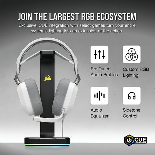 Corsair Audífonos Gamer Hs80 Rgb Usb Alámbrico 1.8m Usb Blan