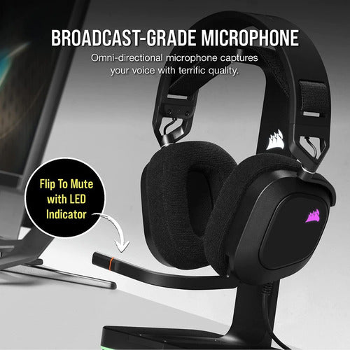 Corsair Audífonos Gamer Hs80 Rgb Usb Alámbrico1.8m Usb Negro