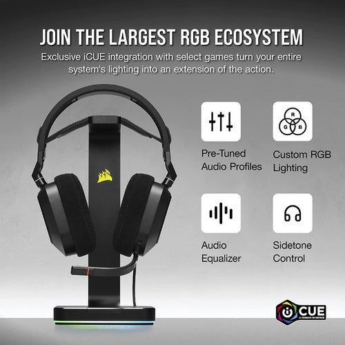Corsair Audífonos Gamer Hs80 Rgb Usb Alámbrico1.8m Usb Negro