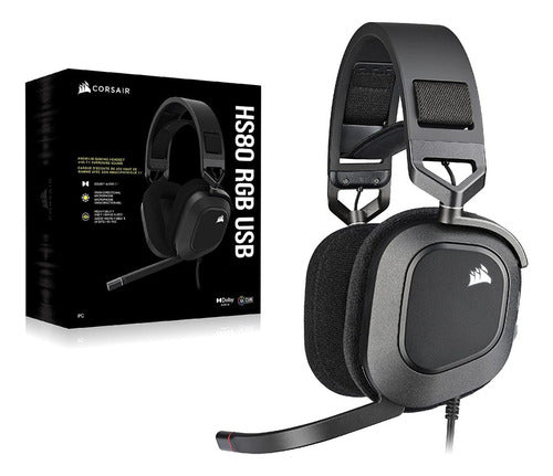 Corsair Audífonos Gamer Hs80 Rgb Usb Alámbrico1.8m Usb Negro