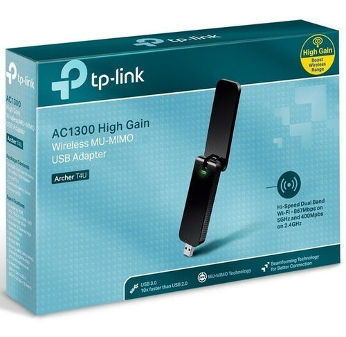 TP-Link | Adaptador USB Wifi de 1300 Mbps | Dongle de red inalámbrico MU-MIMO de doble banda con antena plegable de alta ganancia para PC | Funciona con Windows y Mac OS (Archer T4U V3