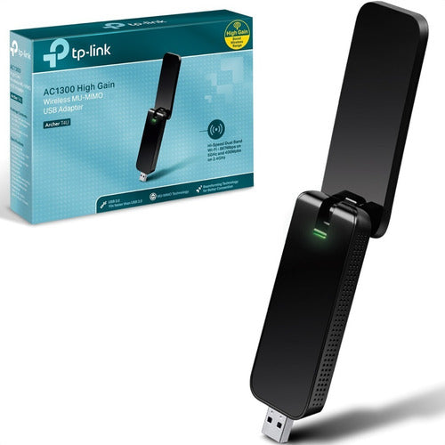 TP-Link | Adaptador USB Wifi de 1300 Mbps | Dongle de red inalámbrico MU-MIMO de doble banda con antena plegable de alta ganancia para PC | Funciona con Windows y Mac OS (Archer T4U V3