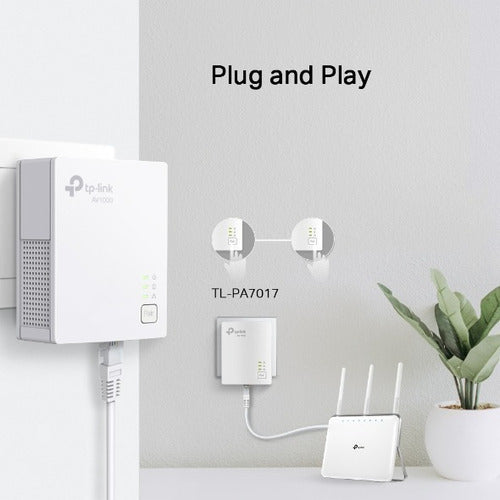 TP-Link TP-PA7017 - Powerline Starter Kit AV1000 Puerto Gigabit, Plug & Play, Ethernet sobre alimentación, tamaño nano con cable, red doméstica expandida con conexiones estables, ideal para Smart TV