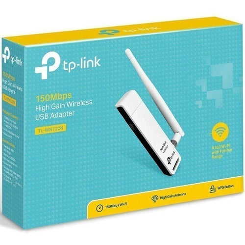 TP-LINK TL-WN722N 150Mbit/s adaptador y tarjeta de red - Accesorio de red (Inalámbrico, USB, 150 Mbit/s, Atheros, 4 dBi, 2.4 - 2.4835 GHz), Blanco