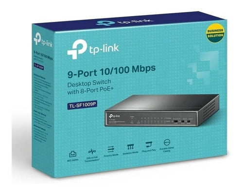 Switch Tp-link Tl-sf1009p 8 Puertos 10/100 Mbps Poe Negr /vc