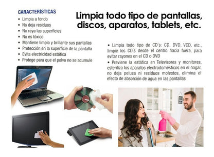 Kit Limpiador Multiusos Y Pantallas Paño Liquido Cepillo