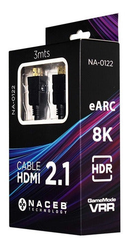 Naceb Tenhnology Cable Hdmi 2.1 Hdr Na-0122 Dolby Vision Compatible 3 Metros Color Negro