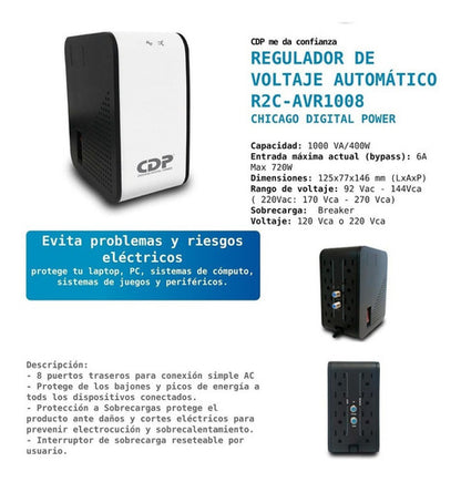 Regulador Cdp R2c-avr1008, 500w, 1000va, 8 Contactos