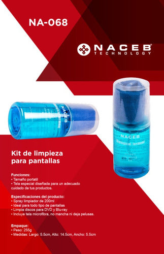 Limpiador De Pantallas Naceb (na-068) Con Microfibra 200ml