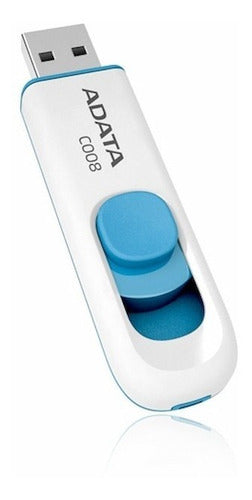 ADATA 16 GB Memoria Flash USB 2.0 Deslizable Color Blanco con Azul (Modelo C008)