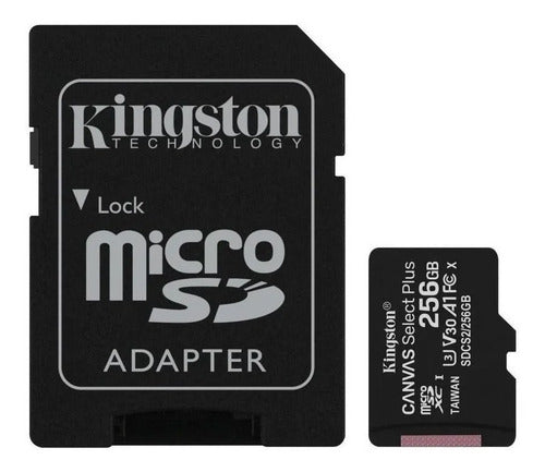 Kingston MicroSDXC Select Plus 256GB (Con Adaptador a SD) Clase 10, UHS-I, U3, V30 Lectura: 100MB/s y Escritura: 85MB/s (SDCS2/256GB)