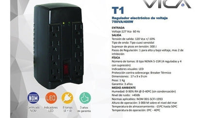 Regulador Electrico Voltaje Vica T1 750 Va 400 Watts