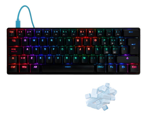Teclado Gamer Mecanico Game Factor Switch Azul Rgb Usb Negro