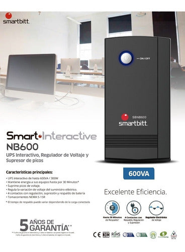 No Break Smartbitt 600va/300 Watts, 4 Contactos