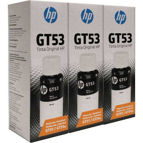 Combo 3 Botellas Tinta Hp Ink Gt53 Negro 1vv22al Original