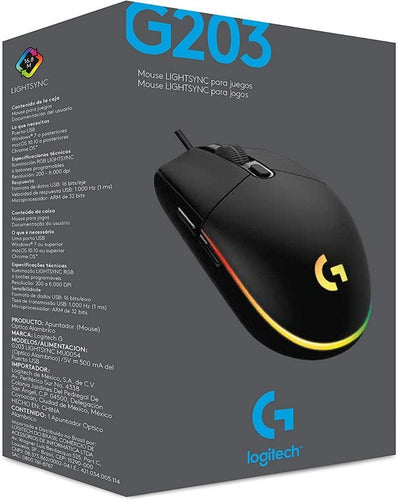 Mouse Logitech Óptico G203 Lightsync Alámbrico Usb Negro