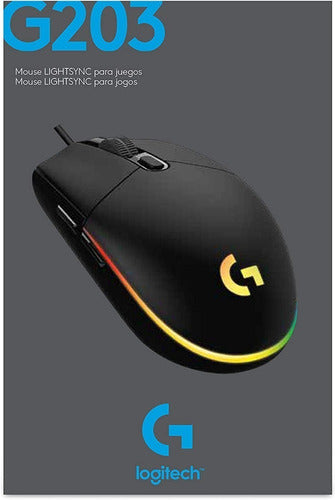 Mouse Logitech Óptico G203 Lightsync Alámbrico Usb Negro
