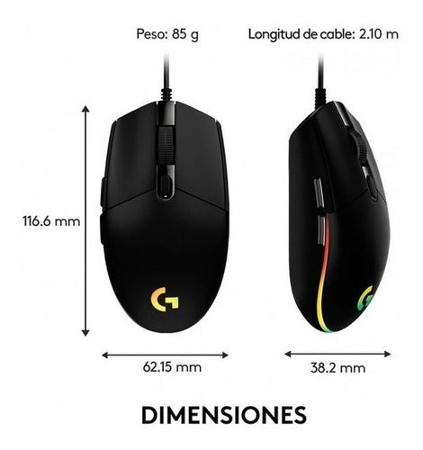Mouse Logitech Óptico G203 Lightsync Alámbrico Usb Negro