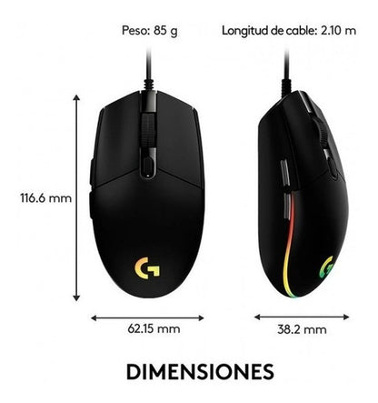 Mouse Logitech Óptico G203 Lightsync Alámbrico Usb Negro