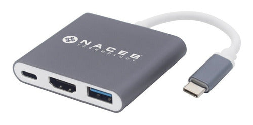 Naceb Hub Usb 3.0 Macho Usb 3.2 Hdmi Usb C Hembra Grisblanco