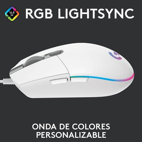 Mouse Logitech Óptico G203 Lightsync Alámbrico Usb Blanco
