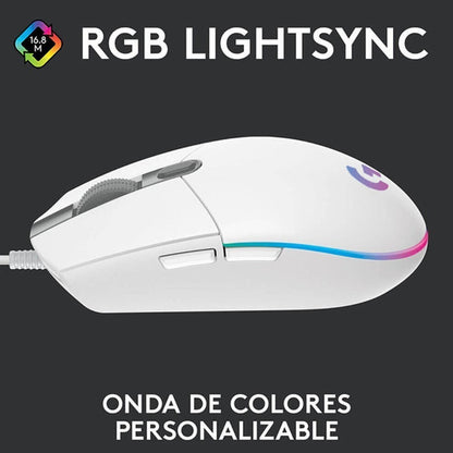 Mouse Logitech Óptico G203 Lightsync Alámbrico Usb Blanco