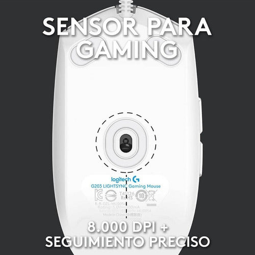 Mouse Logitech Óptico G203 Lightsync Alámbrico Usb Blanco