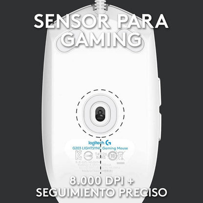 Mouse Logitech Óptico G203 Lightsync Alámbrico Usb Blanco