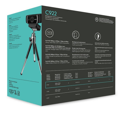 Logitech Webcam Hd Pro C922 1920x1080 Pixeles Usb Negro