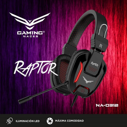 Audífonos Gamer Naceb Raptor Alámbrico 2.5 M Negro
