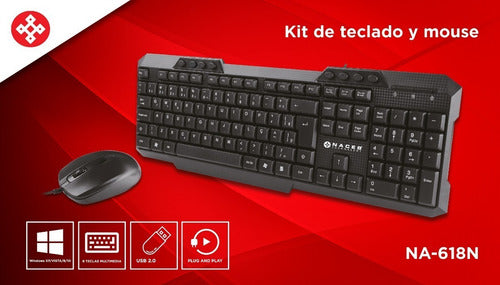 Kit Teclado Mouse Naceb Ergonomico Alambrico Usb Optico, Esp