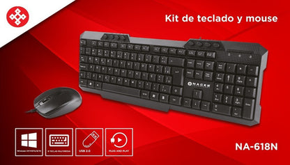 Kit Teclado Mouse Naceb Ergonomico Alambrico Usb Optico, Esp