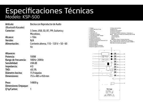 Bafle Amplificado 15 Pulgadas Tripie Mas 2 Microfonos Vorago