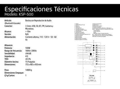 Bafle Amplificado 15 Pulgadas Tripie Mas 2 Microfonos Vorago