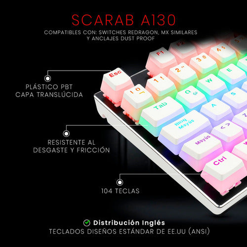 Keycaps Gamer Redragon A130 Scarab, Teclas De Repuesto