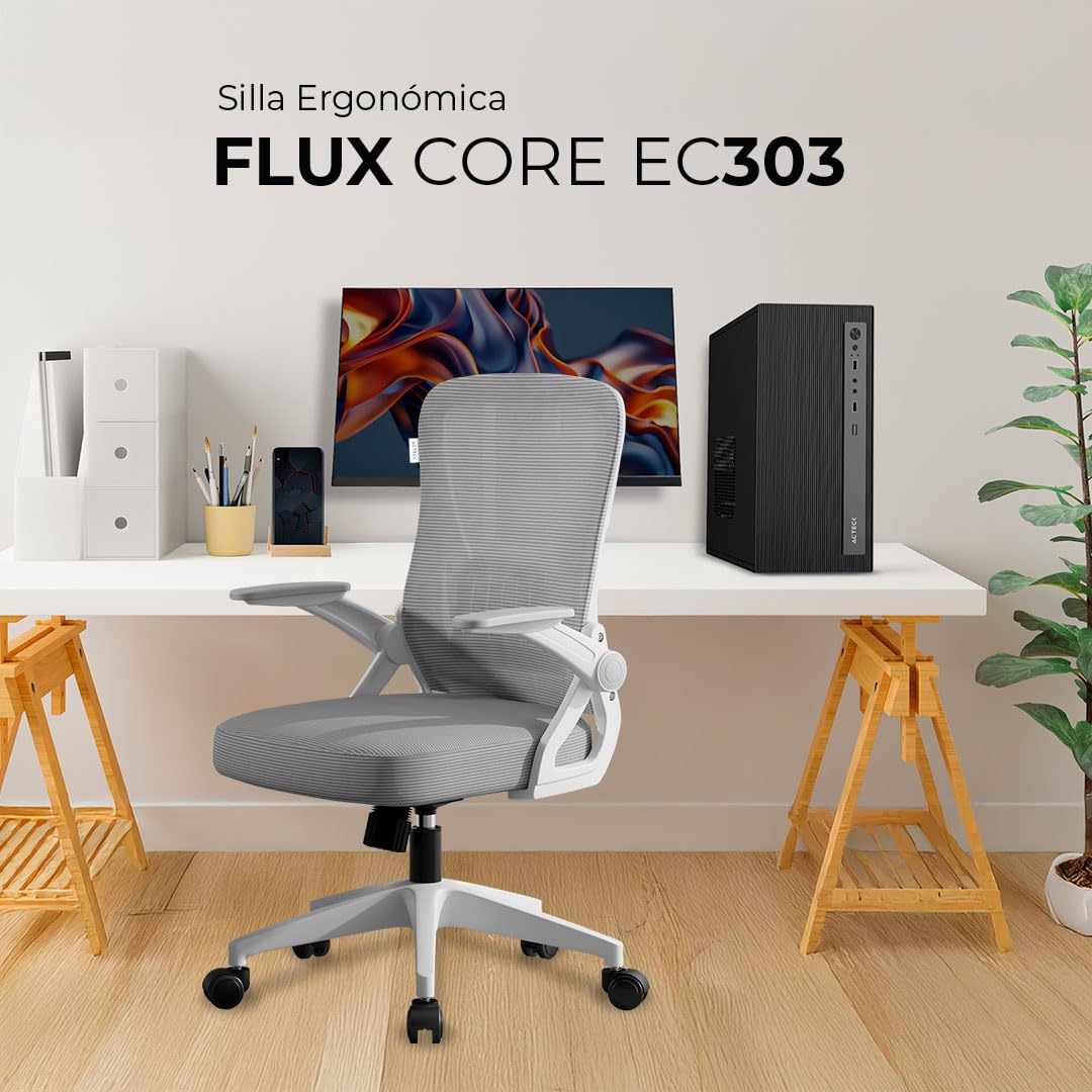 Acteck Silla Flux Core Ec303 Respaldo Malla Reposabrazos Gri Gris Malla
