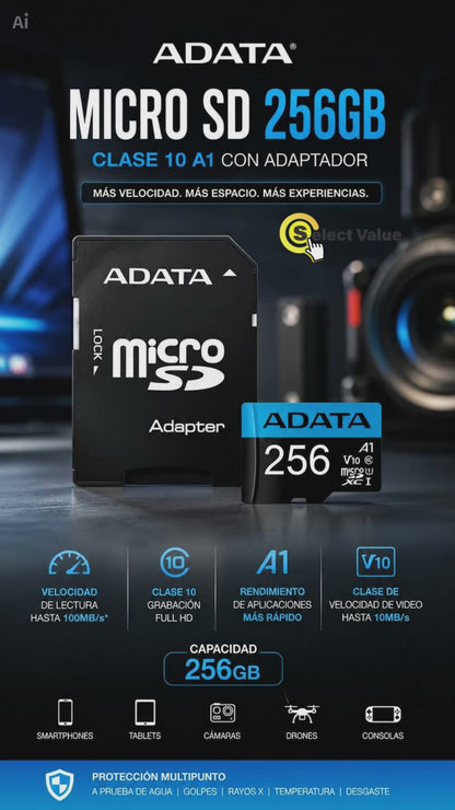 Tarjeta De Memoria Adata Premier Ausdx256guicl10a1-ra1 Con Adaptador Sd 256gb