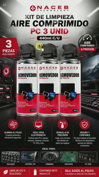 Kit De Limpieza Aire Comprimido Pc  3 Unid 440ml C/u Naceb